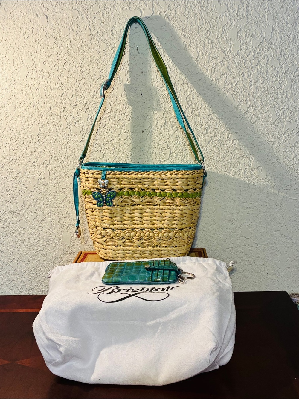 Brighton Wicker Crossbody with Turquoise and Lime Trim